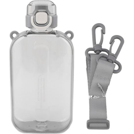 Gourde plate 750 ml, fine et étanche, en silicone PC, avec sangle, idéale pour le sport et les activités de plein air (grise). (1/5)
