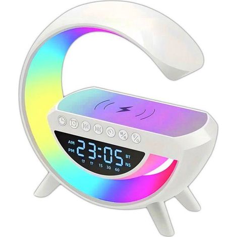 RGB Nachtlampe S11 mit Qi-Ladegerät, FM-Radio, Bluetooth-Lautsprecher, Wecker & microSD-Player – Großformat