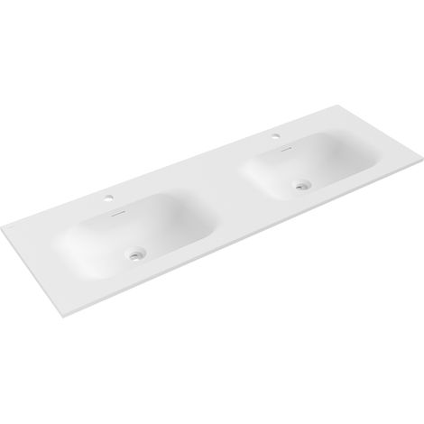 Mexen – Lavabo encastré double 141 x 46,5 cm en aggloméré blanc mat – Trou de trop-plein – Trou pour robinet – 25231401D