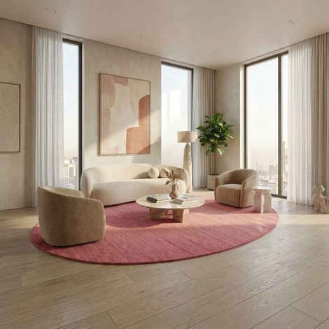 Tapis Gabbeh tissé Tapis Uni - Tapis en laine - 230x150cm, Oval - 100% Laine vierge - Tissé main - Rose (1/5)