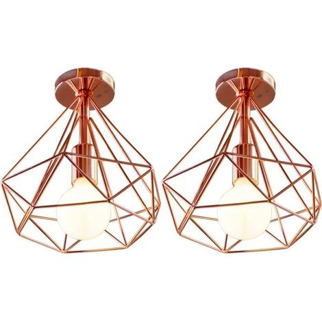 U DO LOT DE 2 Plafonnier Cage en Fer Or Rose design Vintage Lampe Exquis Rétro Industriel (1/4)