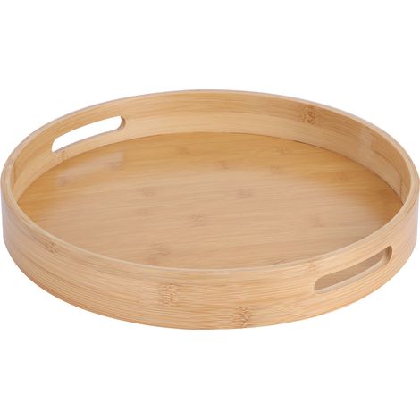 Plateau de service rond en bambou, porte-tasse à thé, pour steak, pain, gâteau, pizza (1/5)