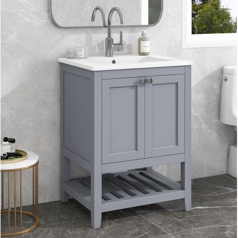 Schrank Aufbewahrung 60 cm Waschtisch Grau Weiß OKMYHOME (1/5)