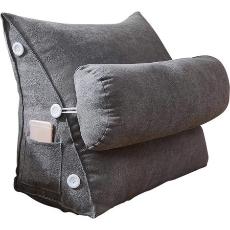 Cojín triangular, soporte lumbar, rodillo cervical extraíble, mezcla de lino, escritorio, lectura, televisión (1/5)