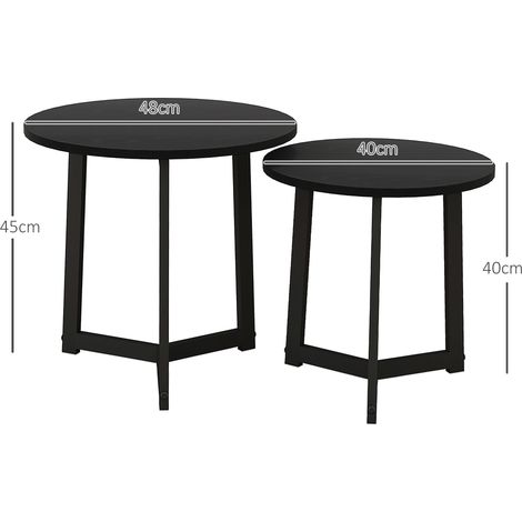 Set de 2 tables d'appoint rondes en métal noir, parfaites pour le séjour. Chacune supporte 35 kg, avec cadre en acier robuste. (1/5)