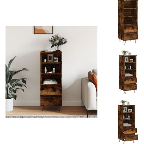 Buffet haut Chêne fumé 40x36x110 cm Bois d'ingénierie - Buffet Design Industriel - Meuble Rangement - Buffet Cuisine - Buffet Salon - Commode Bois (1/5)