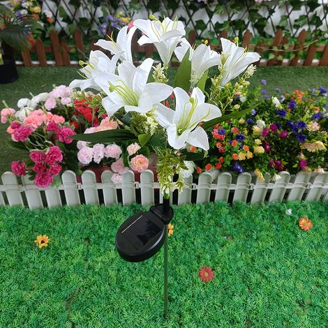Lot de 2 lampes solaires de jardin avec 14 fleurs de lys, lampes solaires de jardin, lampes solaires de fleurs, lampes décoratives d'extérieur étanches (1/4)