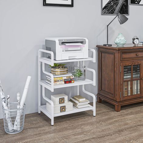 Support imprimante pro 3 niveaux, blanc, 55x40x77 cm, métal et aggloméré pour bureau. (1/5)