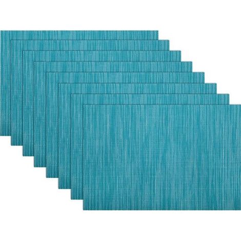 Juego de 6 manteles individuales de vinilo tejido, lavables, resistentes al calor, aptos para uso interior y exterior, color verde claro (1/5)