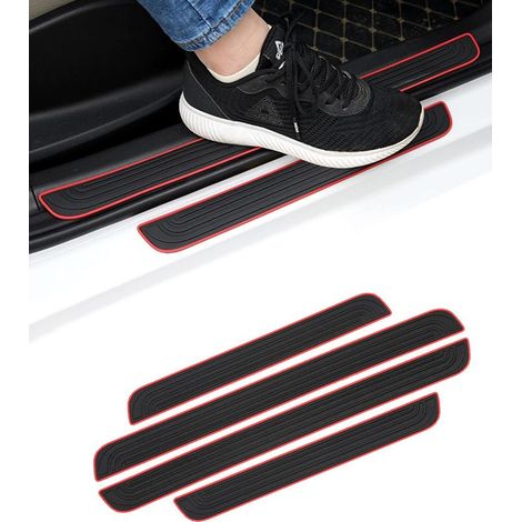 4 Pièces Seuil de Porte Voiture,Barres de Seuil de Porte Voiture,Film Adhésif pour Protection Seuil Porte,Plaque de Seuil Protecteurs, Autocollant Voiture (Rouge/Noir) (1/5)