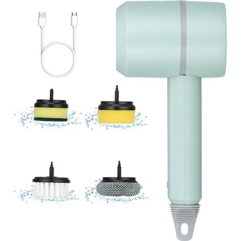 Cepillo de limpieza eléctrico multifuncional con potente batería de 1200 mAh para cocina, baño y calzado: carga manual automática, cerdas de acero y práctico cepillo para cuencos - Crezuo
