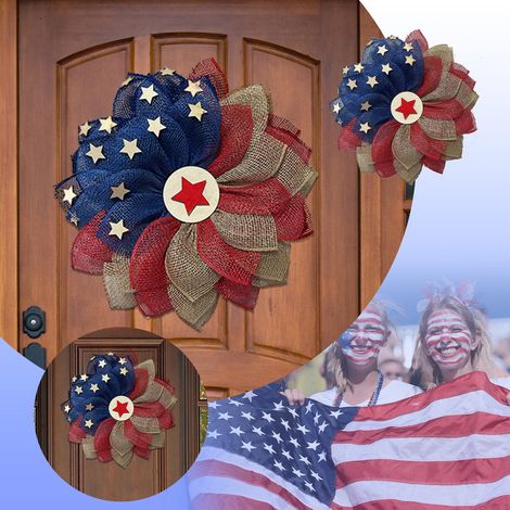 Guirlande Décorative Étoiles Et Drapeau - 50 cm - Pour Porte Intérieure Ou Extérieure - Fête Nationale Américaine - 1 Pièce (1/5)