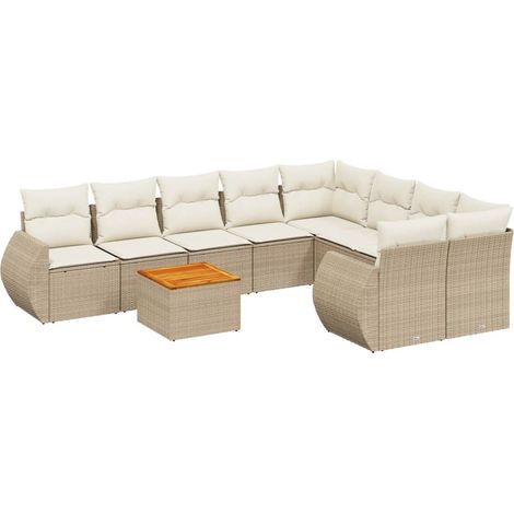 Maison Exclusive - Set Divano da Giardino 9 pz con Cuscini Beige in Polyrattan (1/3)