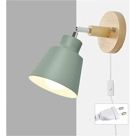 1-Piece Wall Lamp with Wire Plug Free Rotating Bedside Reading Lamp Indoor Wall Light with Switch for Bedroom Living Room Spotlight (Green) (1/5)