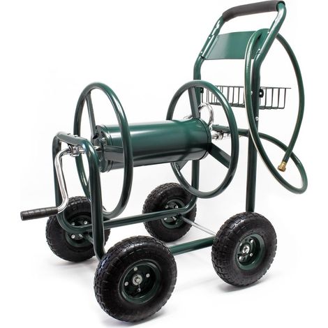 Chariot dévidoir en métal pour tuyau d'arrosage 70m – Roues pneumatiques 25cm – Raccord rapide – Montage simple et rapide (1/3)
