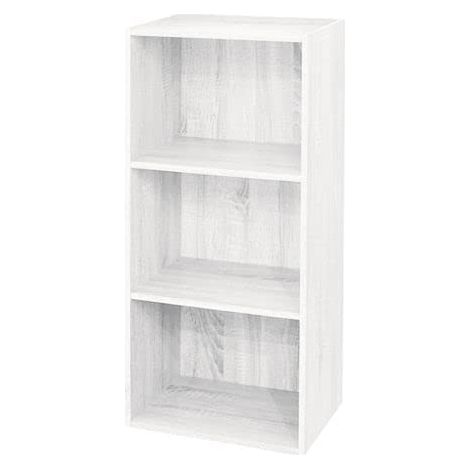 Prêt bibliothèque étagère 3 étagères Blanc, Effet Bois frêne (1/2)
