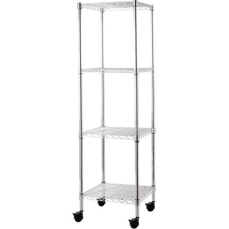 ETAGERE A ROULETTES BRIXO MANHATTAN 4 ETAGERES EN ACIER CHROME H.120CM