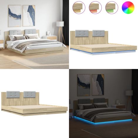 Bettgestell mit Kopfteil & LED-Leuchten Sonoma-Eiche 180x200 cm - Bettstellengestell - Holzbettfundament - Doppelbett - LED Beleuchtung - Kopfendeckchen - Home & Living (1/5)