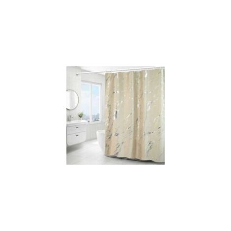 Cortina de ducha sencilla con efecto mármol plateado - 180x180cm, lavable a máquina, de poliéster, con dobladillo inferior con peso y 12 ganchos (beige) - Crezuo (1/4)