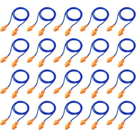 Tappi per le orecchie Ulisem con cavo, 20 paia, riutilizzabili, in silicone, antirumore, per dormire, protezione dell'udito, blu