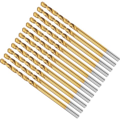 Torsion Foret Mèches, 2mm Perçage Diamètre, Titane Revêtement Haute Vitesse Acier 6542 Droit Rond Tige Applications pour Inox Acier Alliage Métal, 12-Pièces (1/5)