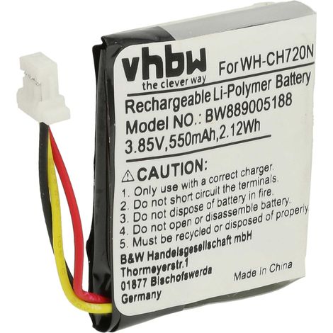 vhbw Akku kompatibel mit Sony WH-XB910N Wireless Headset Kopfhörer (550 mAh, 3,85 V, Li-Polymer)