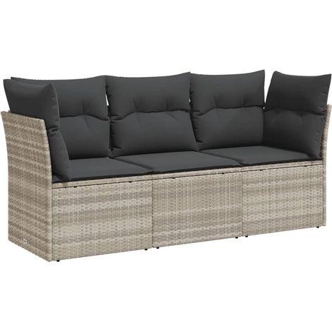 Maison Exclusive - Set Divano da Giardino 3pz con Cuscini Grigio Chiaro Polyrattan (1/3)