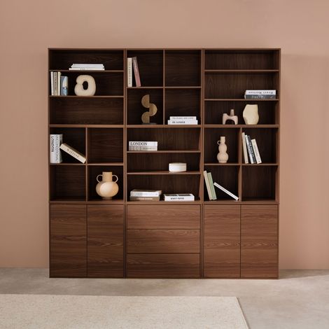 Kit étagère. bibliothèque décor bois noyer 9 éléments 100% modulable L 210 x P 35 x H 210cm - Kompo (1/5)