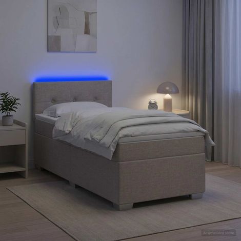 Cama con Base Tapizada, Colchón y Luz LED Topo 90 x 200 cm Tela (1/5)
