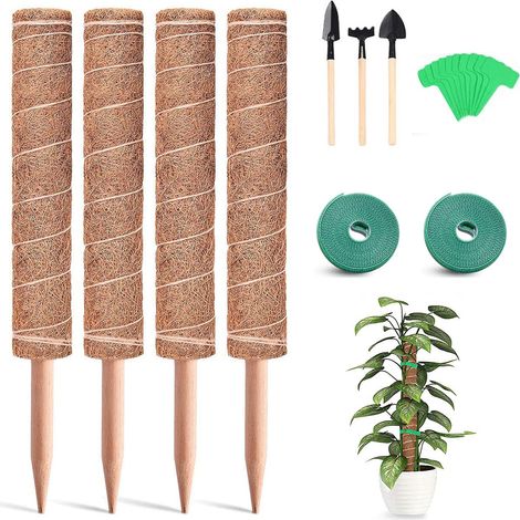 Lote de 4 tuteurs en fibra de coco para plantas grimpantes (Monstera) - Treillis de rechange, tuteurs, bâtonnets - Accesorios extensibles para plantas grimpantes d'intérieur en pot (1/5)
