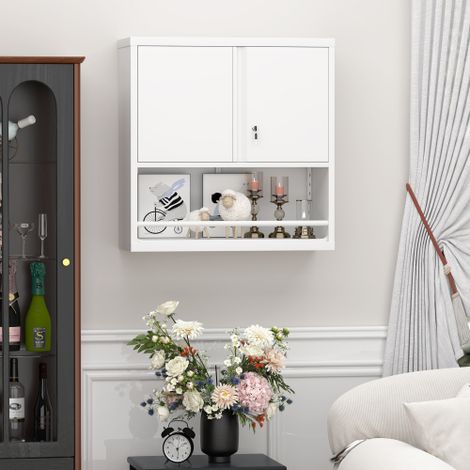 Grande armoire de rangement métallique à 2 portes et étagères réglables — Meuble de rangement en acier pour cuisine, salon, salle à manger et bureau
