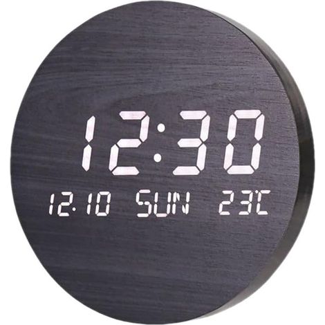 Digitale LED-Wanduhr mit Datums- und Temperaturanzeige, geräuschlose Holzuhr für Schlafzimmer, Küche, Büro
