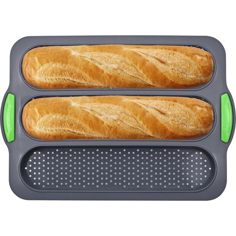 Moule à pain en Silicone, moule à baguette, plateau à baguette à 3 compartiments, moule antiadhésif, moule perforé, adapté à la cuisson en cuisine (1/5)