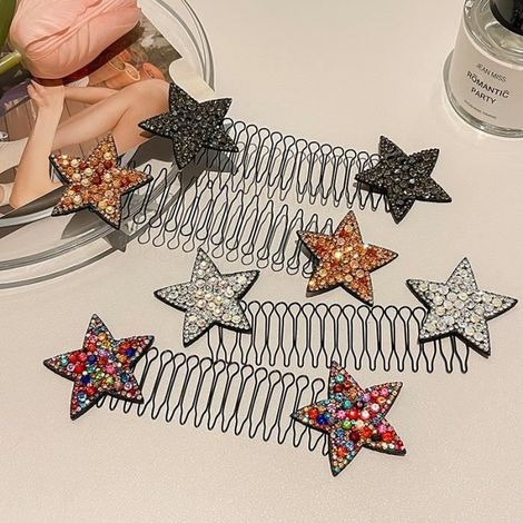 4pcs Pince à cheveux cassée en forme d'étoile en strass, haut de gamme, pour femmes, cheveux cassés à l'arrière de la tête, frange (1/4)