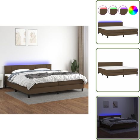 Sommier à lattes de lit matelas et LED Marron foncé 200x200 cm - Sommier Tapissier - Lit Plateforme - Lit Avec Rangement - Matelas À Ressorts Ensachés - Éclairage LED (1/5)