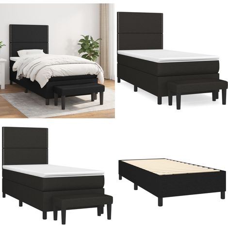 Sommier à lattes de lit avec matelas Noir 100x200 cm Tissu - Lit Double - Lit Plateforme - Literie - Chambre À Coucher - Meuble De Rangement - Home & Living