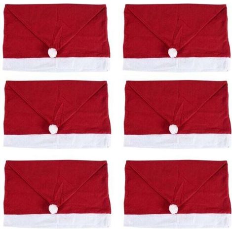 6 PièCes Housses de Chaise NoëL Chapeau PèRe pour Salle à Manger DéCorations Vacances Rouge (1/4)