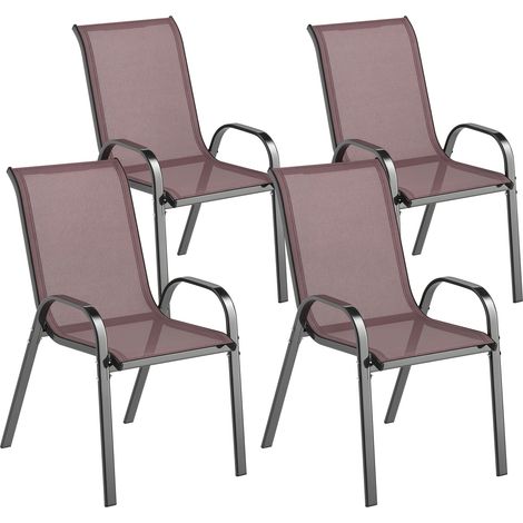 Beyamis 4er-Set stapelbare Gartenstühle mit geschwungenen Armlehnen, Stahl und atmungsaktivem Stoff, 54 x 71 x 93 cm, Braun