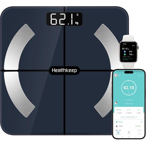 Balance Pèse Personne, Balance Connectée Bluetooth Impédancemètre Pese Personnes Haute Précision avec 13 Analyses de la Composition Corporelle App Incluse, Capacité 180kg/400lb, 28x28cm (1/5)