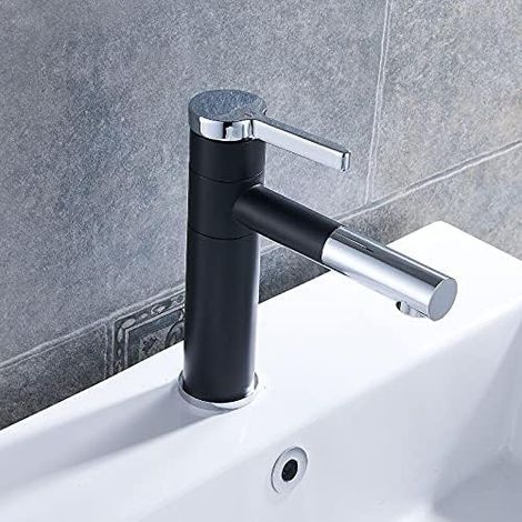 Grifo giratorio + mango o para baño, grifo de lavabo elegante, negro plateado (1/5)