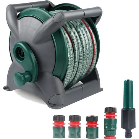 Dekton 20m Compact Outdoor Watering Garden Hose Reel Cart With Spray Nozzle Kit (1/2)