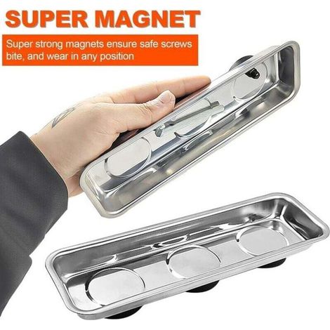 Ensemble de 3 Pièces Outils Mecanique Automobile2026528mm Rectangle Boite Aimantée, Acier Inoxydable Boîtes à Outils Magnétiques, Tablette Magnétique (1/3)