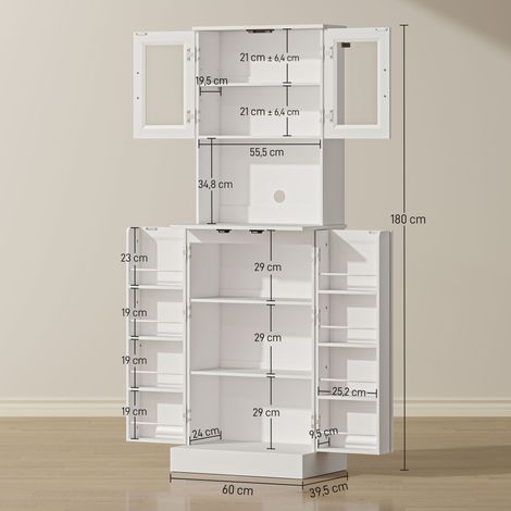 Meuble de cuisine, étagère réglable, plan de travail, portes en acrylique, passe-câbles, pour salon, cuisine, salle à manger, MDF, blanc (1/5)