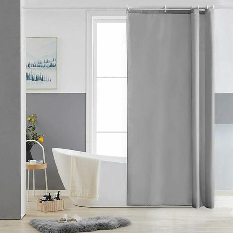 VURAHOME - Rideau de Douche Lavable Tissu Imperméable Gris Rideau de Baignoire Anti Moisissure Textile en Polyester avec 8 Crochets 120x200cm (1/5)