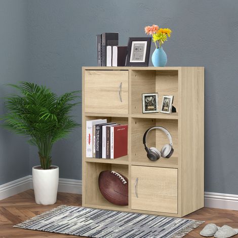 Étagère en bois pour bibliothèque - 4 compartiments et 2 portes - armoire polyvalente avec 3 étagères - 61,5x29,5x80cm