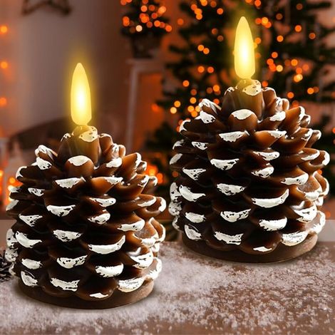 2 pièces Pommes Bougies LED Sans Flamme, Pommes Pin Bougie LED Alimentation par Batterie pour Noël Avènement Table Manger Décoration [Classe énergétique G] (1/5)