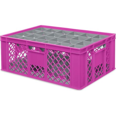 BRB Gläserkiste 600x400 mm für 15, 24, 33 oder 40 Gläser, farbig (Pink, für 24 Gläser Ø 87 mm, Glashöhe max 205 mm)