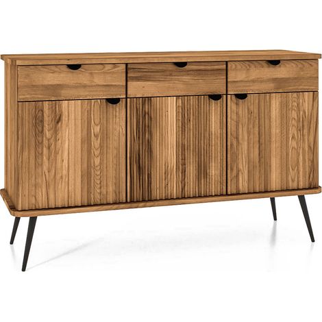 Buffet bois hêtre 3 portes amalfi 144x46 cm - Bois foncé (1/4)
