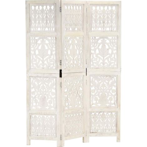 Cloison de séparation 3 panneaux-Paravent-Séparateur de pièce Blanc 120x165 cm Bois manguier 794886 (1/5)