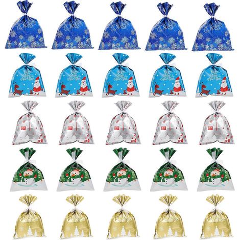 35 sachets à bonbons de Noël avec cordon de serrage, sachets pour friandises de fête (couleurs assorties)-57X44X0.1CM (1/3)